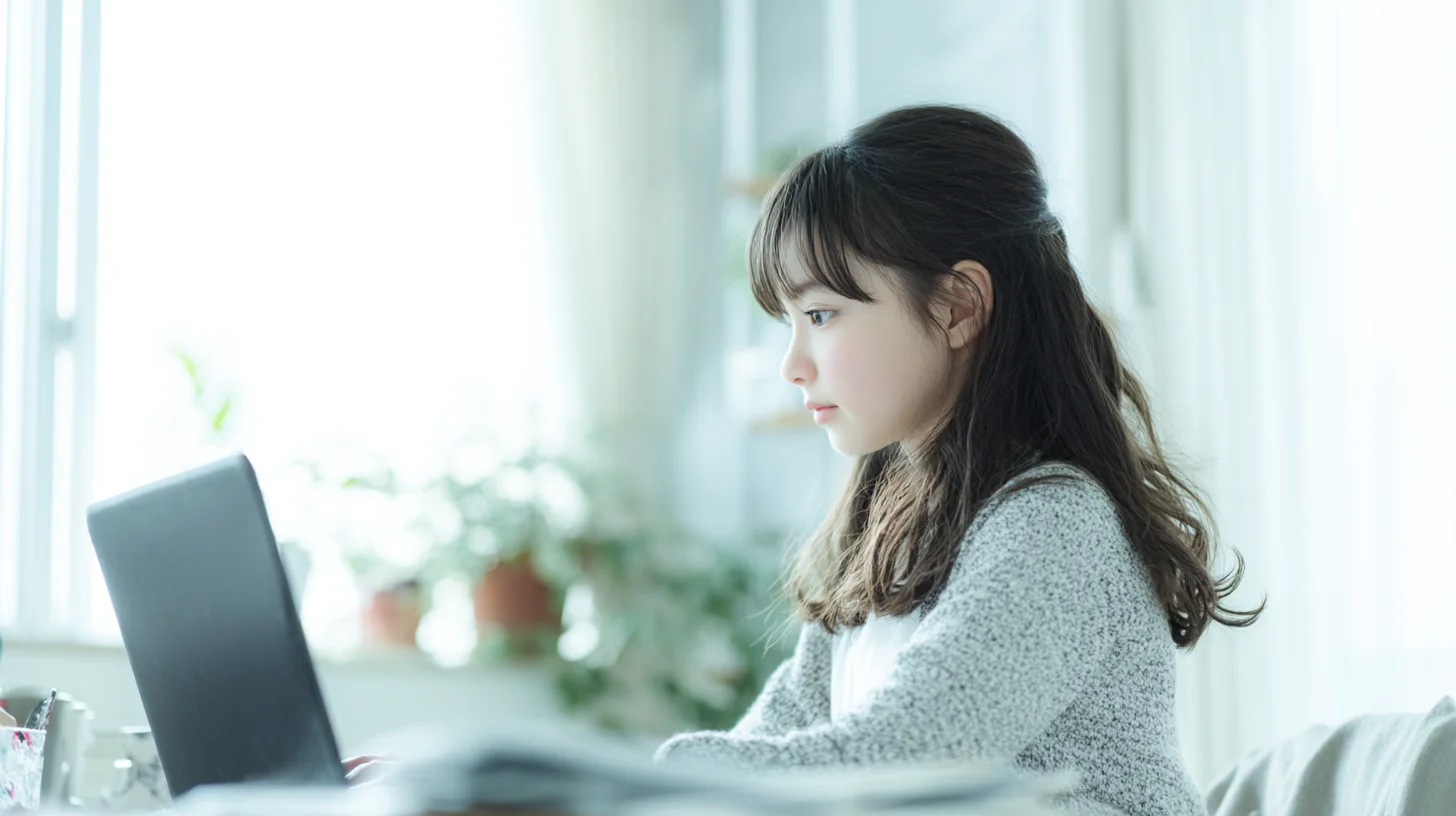 自宅でオンライン個別指導を受ける生徒